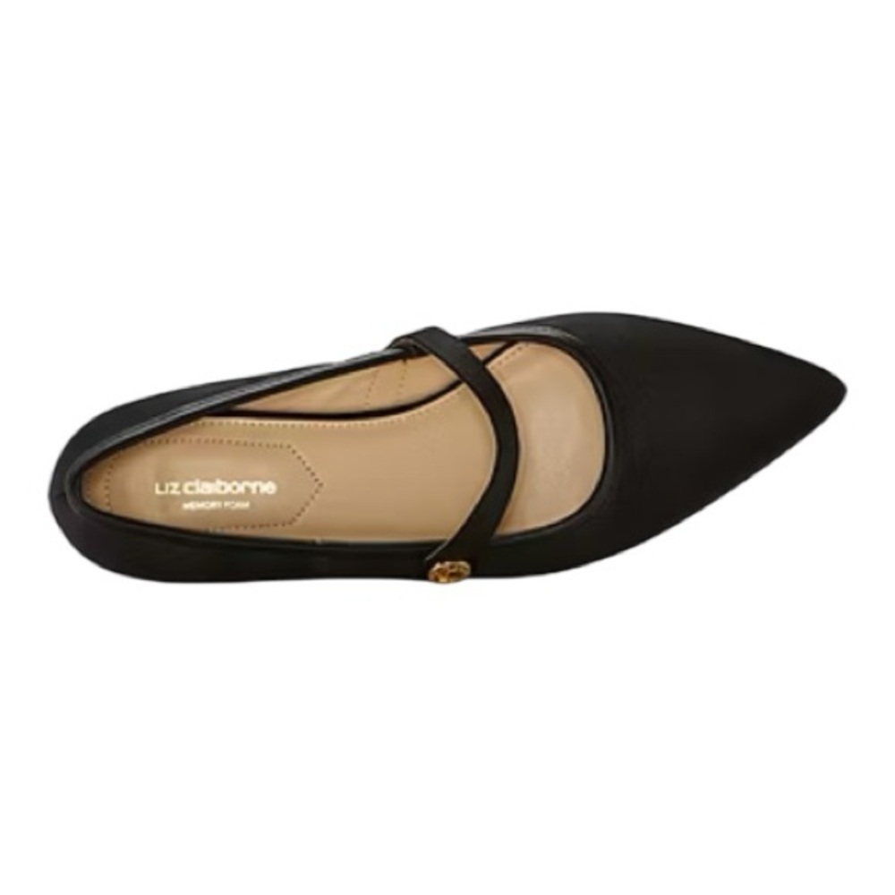 Liz Claiborne Santry Black Satin Pointed Toe Mary Jane Flat Shoes Size 11 - Picture 3 of 16